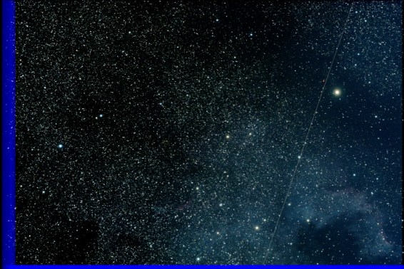 NGC 7000 or North America Nebula - after stacking and basic post processing in Photoshop (note aircraft trace).  Canon 700D ( unmodded) | 20x90secs @ ISO1,600 & darks + bias + flat frames, unguided   