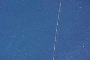 Veil Nebula, with CLS filter, 90 secs @ ISO 800 (+ plane trace!) - unprocessed