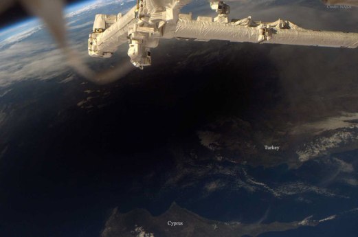 Another perspective.  Eclipse 2006, taken form the ISS the Moon's shadow passing over Turkey.