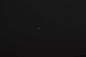 1st July 2015. Close-up of the conjunction using 55mm telephoto setting and ISO 400 - Venus now left & Jupiter right.