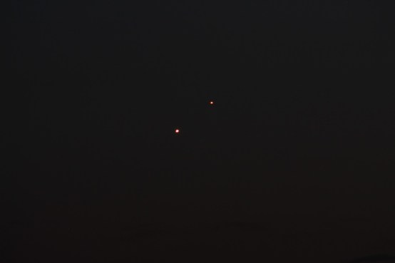 1st July 2015. Close-up of the conjunction using 55mm telephoto setting and ISO 400 - Venus now left & Jupiter right.