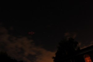 Ursa Minor - Polaris star indicated by red arrow, with the 'dipper' to the right.