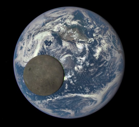16th July 2015: The so-called dark side of the Moon, seen from the Deep Space Sky Observatory, as it passes across Earth. From our perspective that day it was a New Moon.