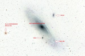 M31 Anfromeda Galaxy: inverted & anotated